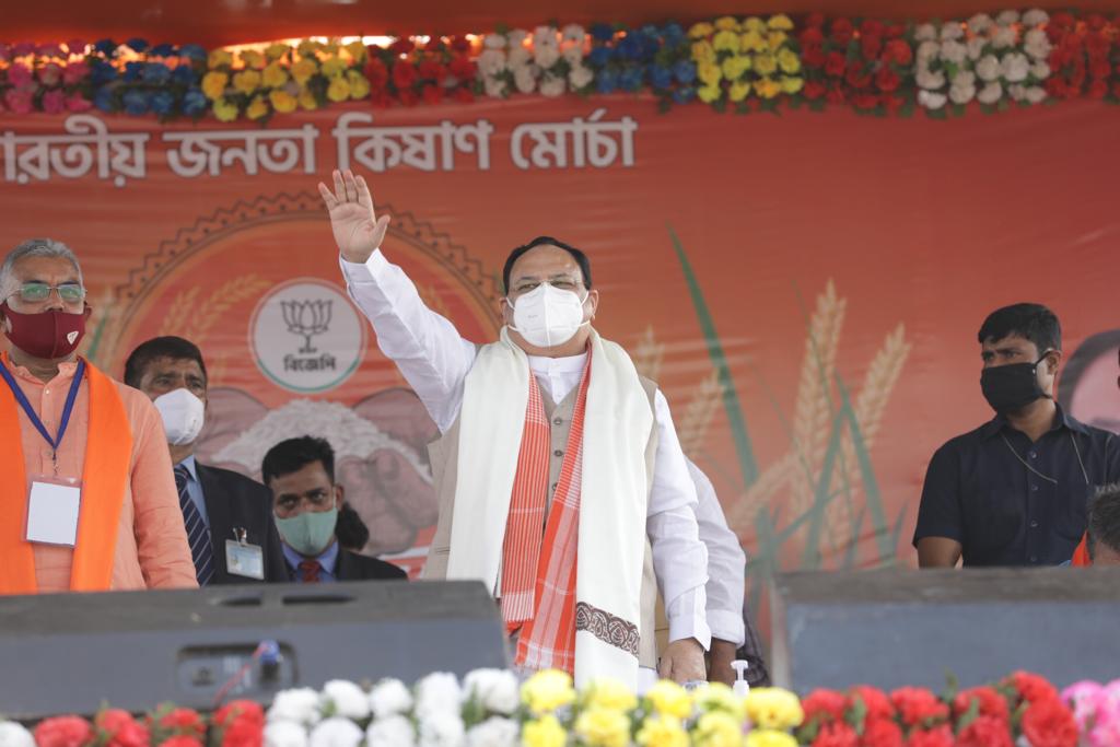 Photographs : BJP National President Shri J.P. Nadda addressing 'Krishok Surokkha' Gram Sabha at Jagadanandapur village ground, Bardhaman (West Bengal)