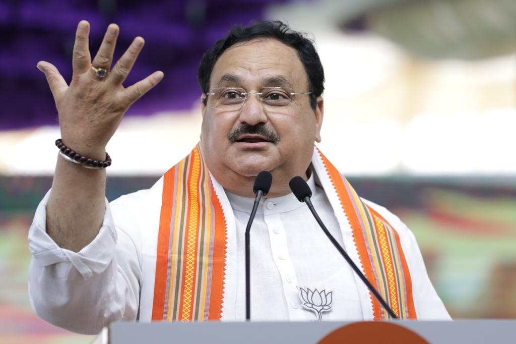  BJP National President Shri J.P. Nadda addressing a public meeting in Modakurichi (Tamil Nadu).