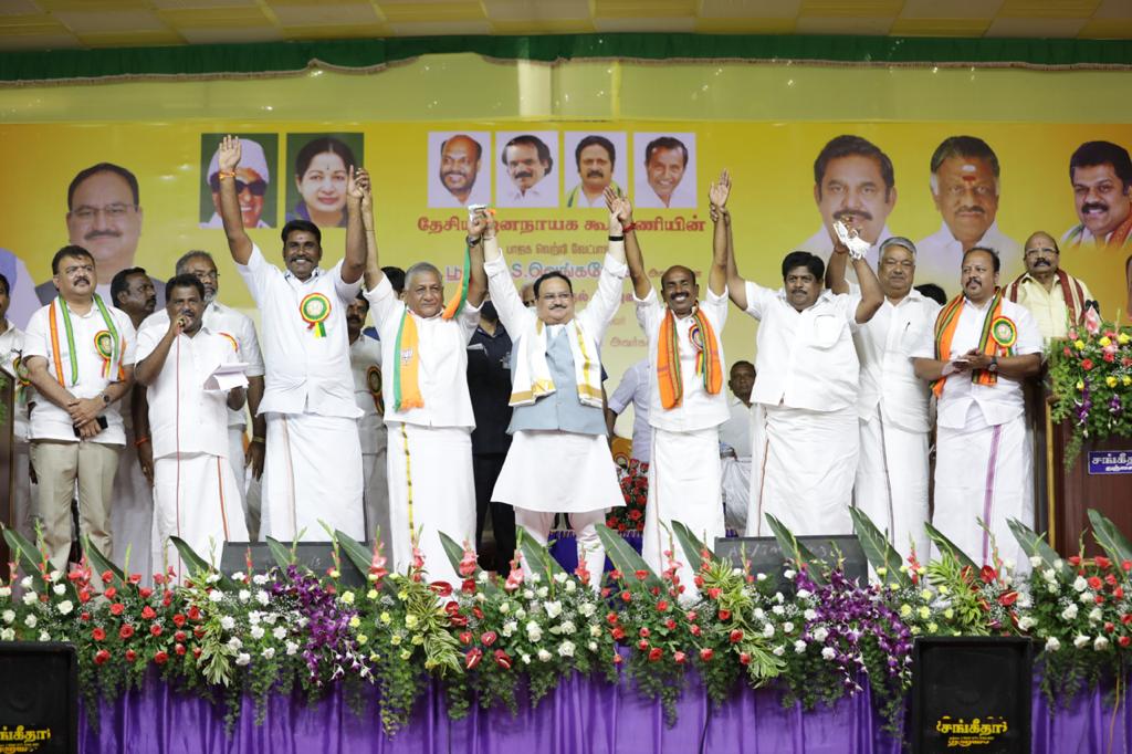  Hon'ble BJP National President Shri J.P. Nadda addressing a public meeting in Budalur, Thiruvaiyaru (Tamil Nadu)