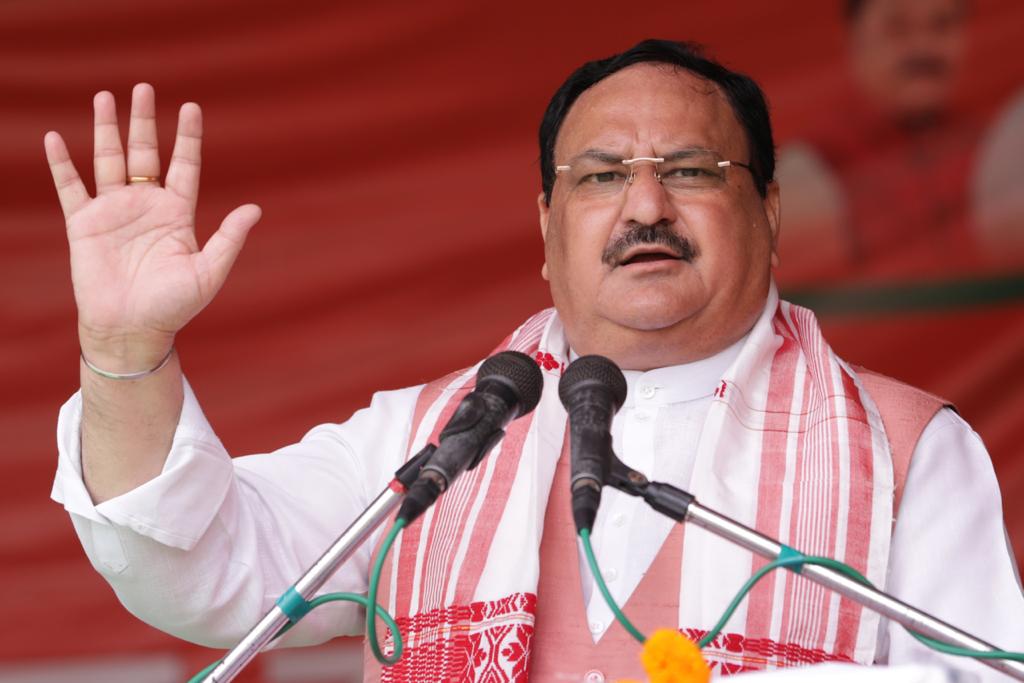  BJP National President Shri J.P. Nadda addressing a public meeting at Rajgrah Tea Estate Field, Tingkhong (Assam)