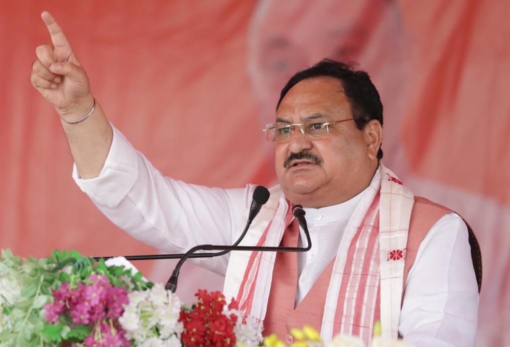  BJP National President Shri J.P. Nadda addressing a public meeting at Borgaon New Ketla Tea Estate Field, Behali (Assam).