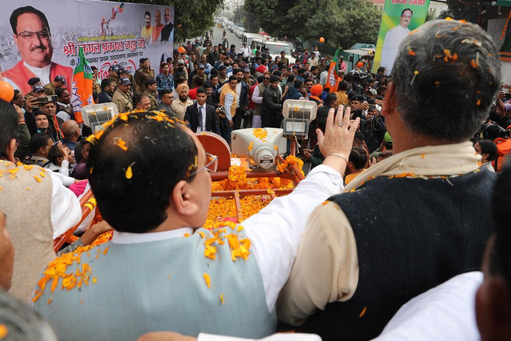  Grand welcome of BJP Working President Shri J.P. Nadda on his arrival at Dehradun (Uttarakhand)