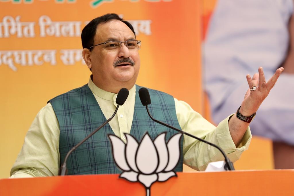 Photographs : BJP National President Shri J.P. Nadda addressing party karyakartas while inaugurating newly constructed Haryana BJP District Offices