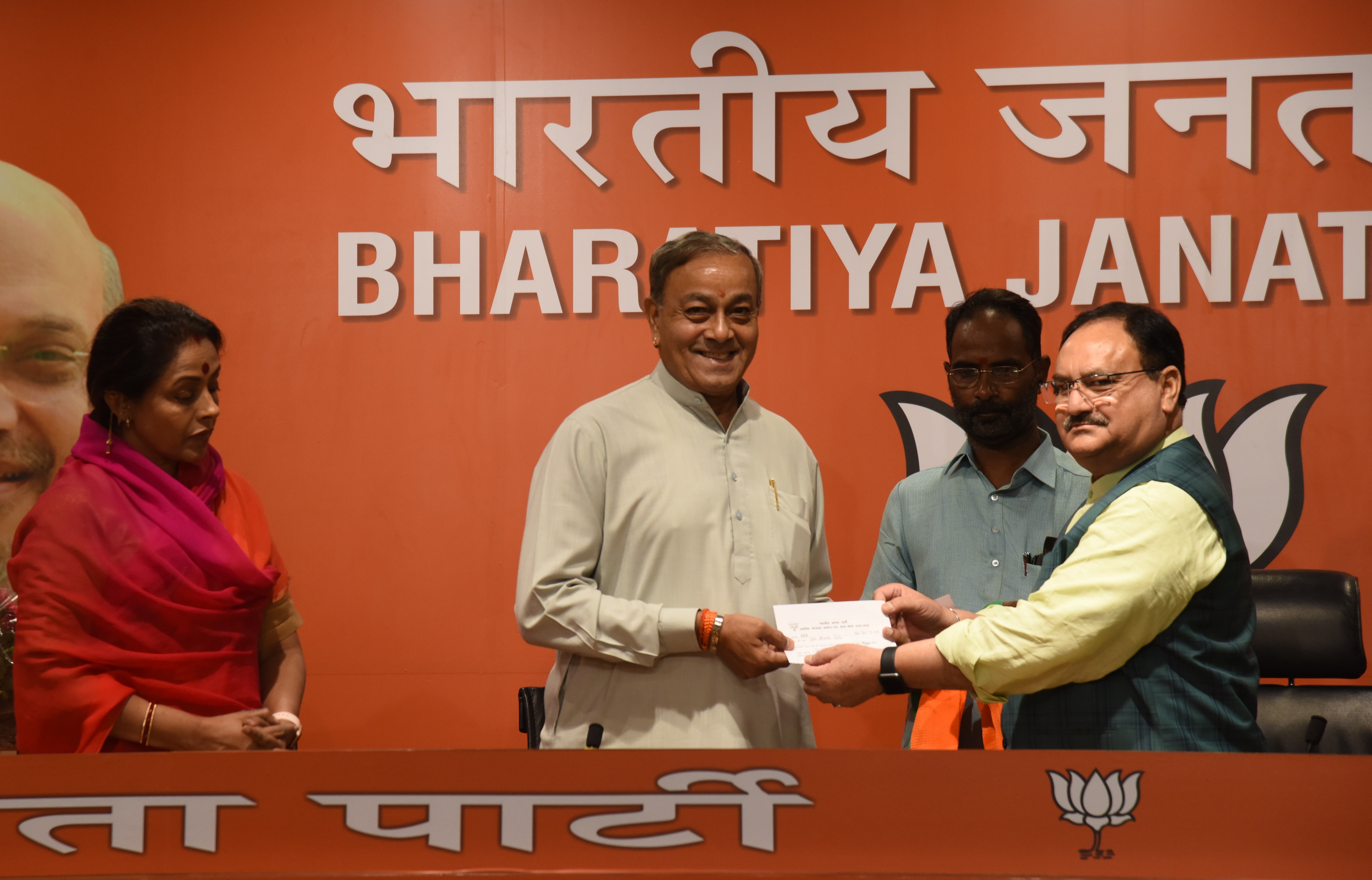 Former MP (Rajya Sabha) Shri Sanjay Singh and Smt. Amita Singh joining BJP in presence of BJP Working President Shri J.P. Nadda at BJP HQ 6A, Deendayal Upadhyay Marg, New Delhi