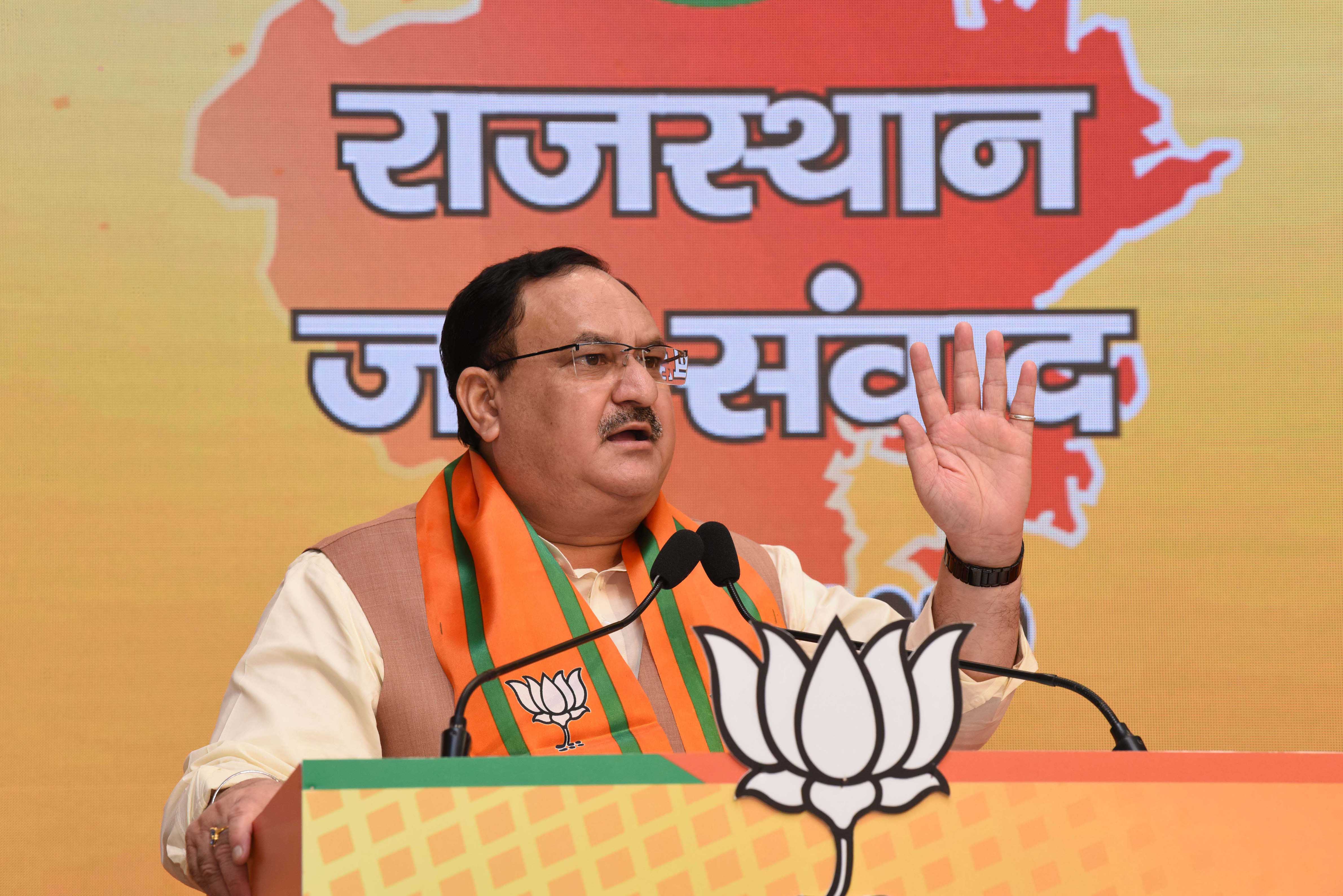 Photographs : BJP National President Shri J.P. Nadda addressing Rajasthan Jan-Samvad virtual rally at BJP HQ, 6A DDU Marg, New Delhi