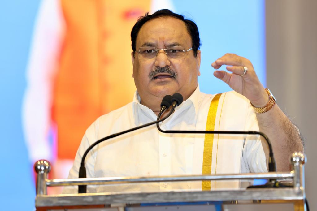 Photographs : Hon'ble BJP National President Shri J.P. Nadda addressing Social Media Volunteers Meeting at Velammal Guest House, Madurai (Tamil Nadu)