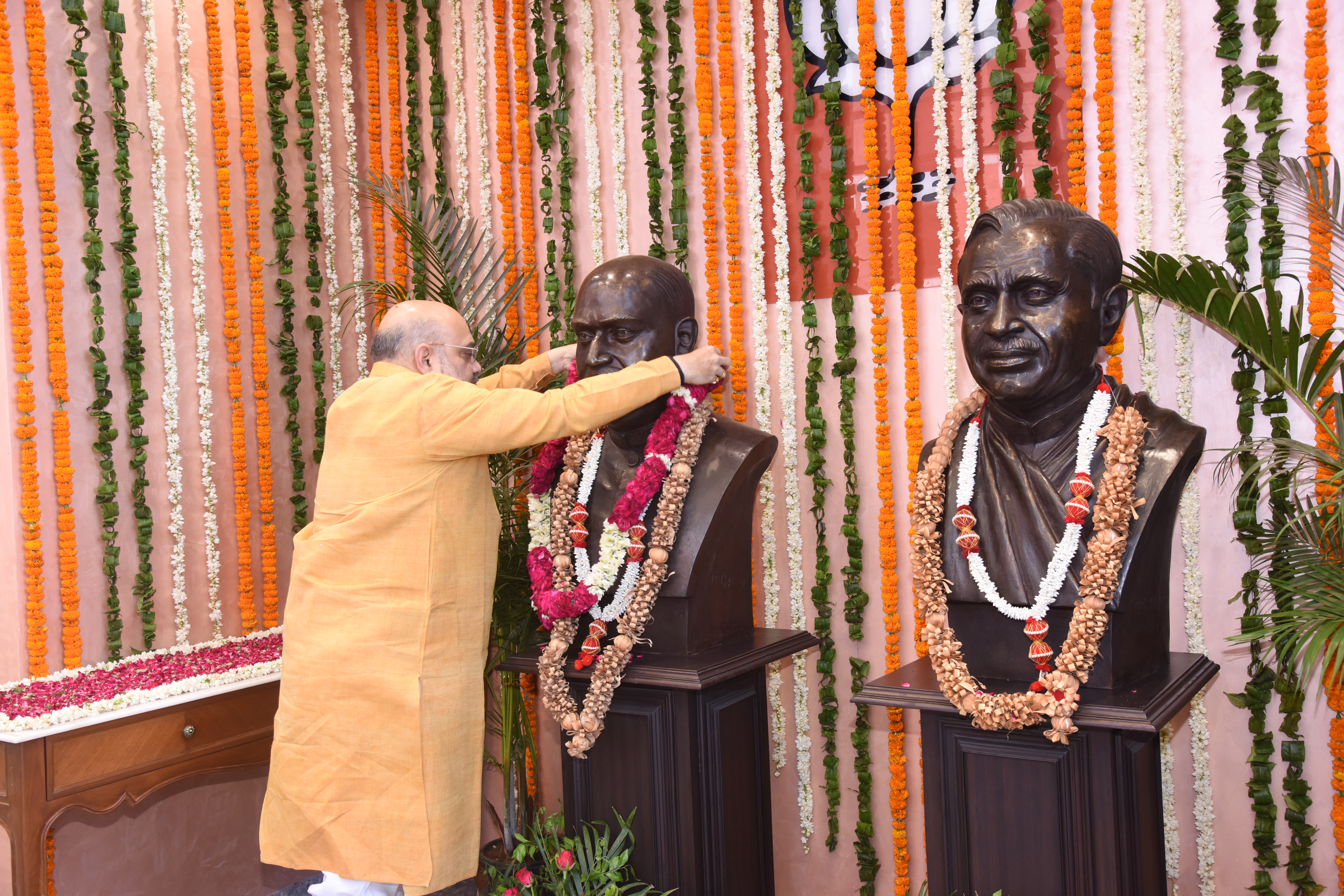 Photographs: BJP National President Shri Amit Shah feliciating the newly nominated National Working President of BJP, Shri J P Nadda while he taking his charge.