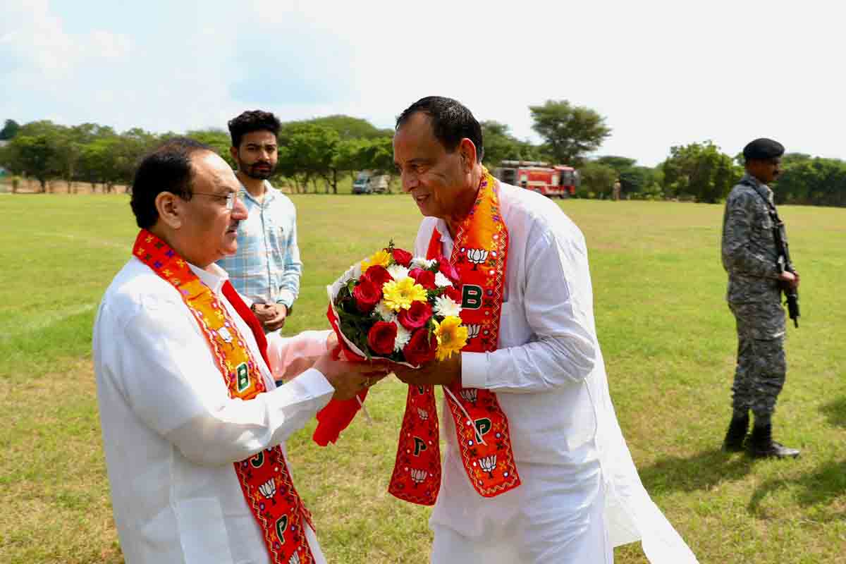 Grand welcome of Hon'ble BJP National President Shri J.P. Nadda on arrival at Kalanaur, Rohtak (Haryana)