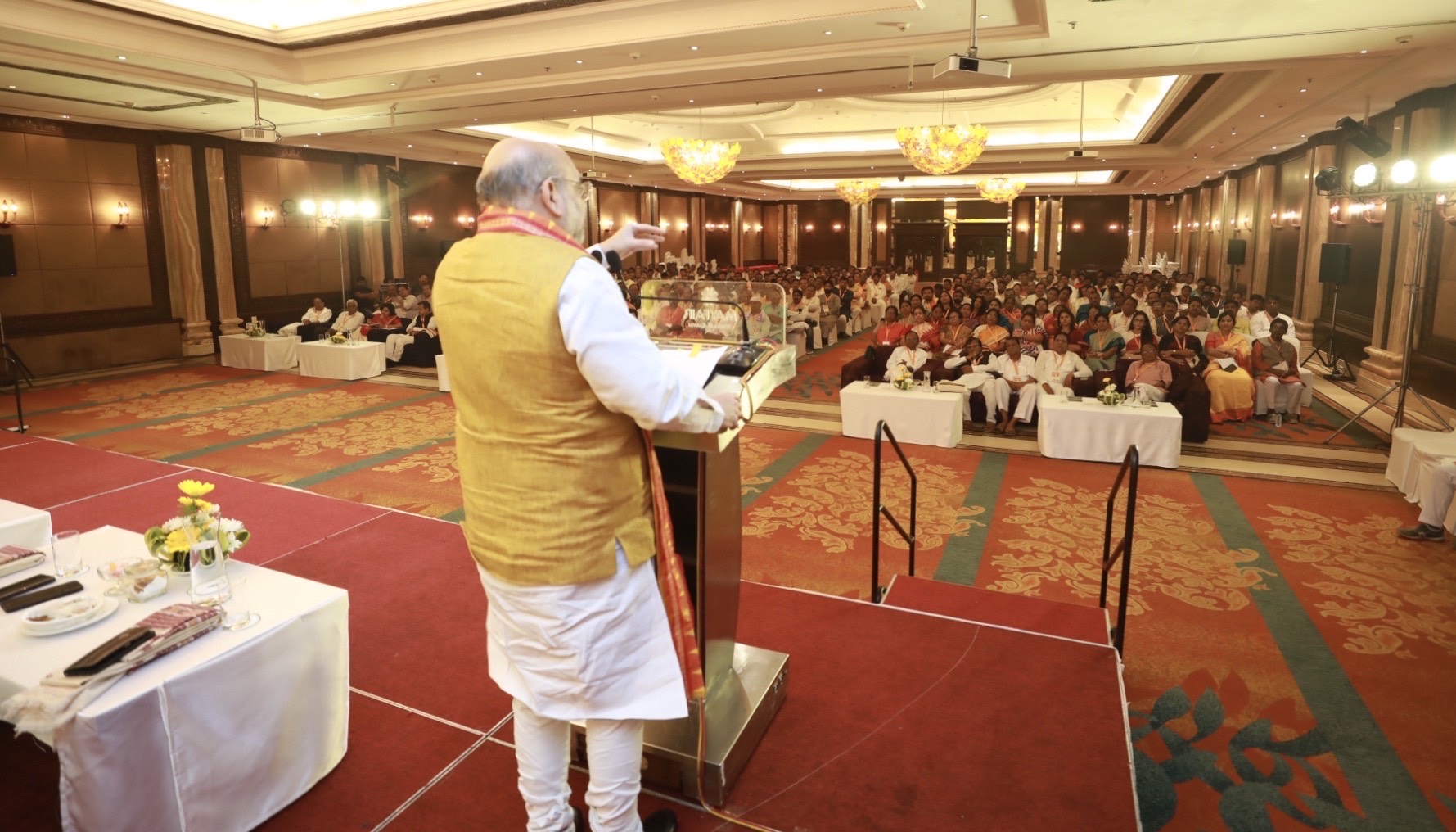 Photographs of Hon'ble Home Minister Shri Amit Shah addressing meeting of Odisha BJP Office Bearers, MPs & MLAs in Bhubaneswar