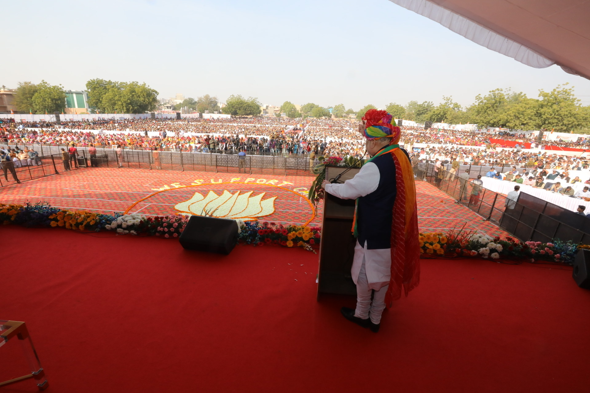 Photographs of Hon'ble Home Minister & BJP National President Shri Amit Shah addressing "Jan Jagran Abhiyan" at Adarsh Vidya Mandir Ground, Jodhpur (Rajasthan)