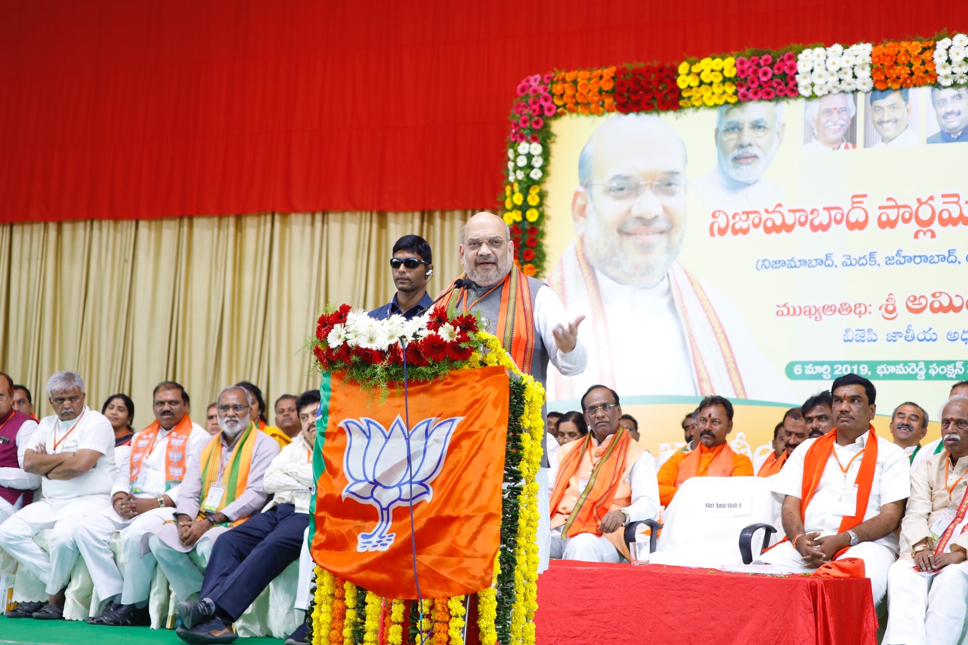 Photographs of  BJP National President, Shri Amit Shah addressing Shakti Kendra Pramukh Sammelan at Bhuma Reddy Gardens, Borgam, Nizamabad (Telangana) and Photographs