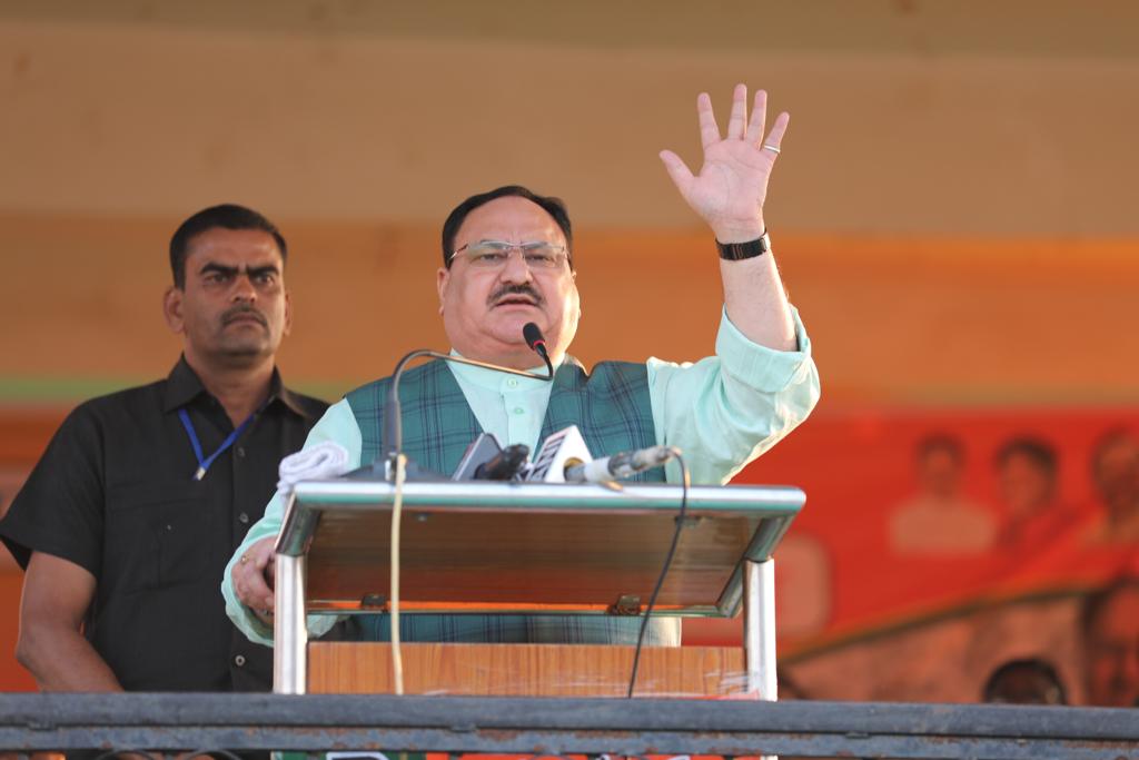 Photographs : BJP Working President Shri J.P. Nadda addressing a public meeting in Mandar (Jharkhand).