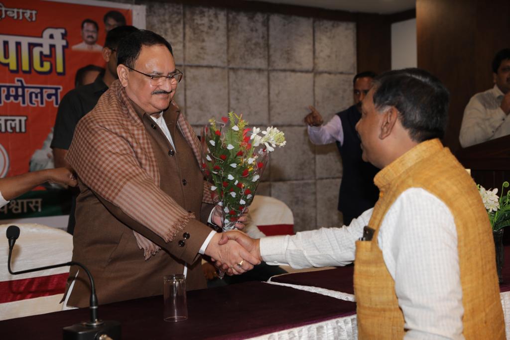 Photographs of BJP Working President Shri J.P. Nadda addressing an Intellectual Summit at Madhuban Hotel, Govindpur, Sindri, Dhanbad (J'khand)