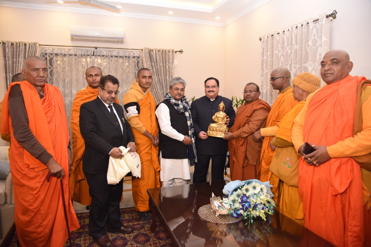 Photographs : Bharatiya Buddha Sangh President Ven. Sanghpriya Rahul met BJP working President Shri J.P. Nadda in support of CAA at his residence 7-B, Motilal Nehru Marg, New Delhi.