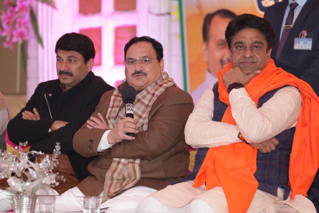 Photographs : BJP Working President Shri J.P. Nadda addressing Organisational review Meeting of Brurari Assembly in New Delhi.