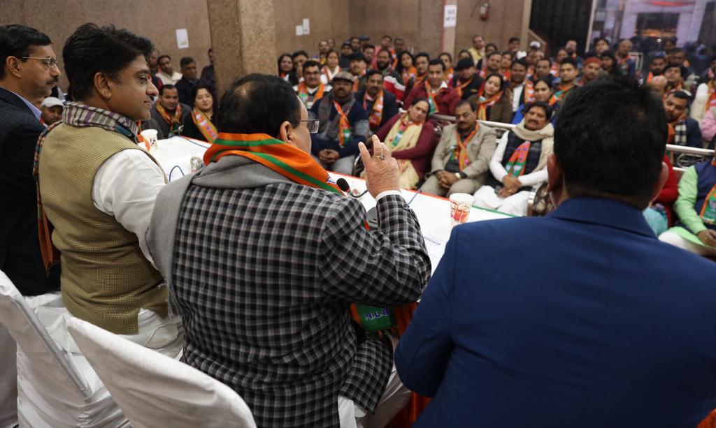 Photographs : BJP Working President Shri J.P. Nadda addressing organisational review Meeting of Laxmi Nagar Assembly in New Delhi