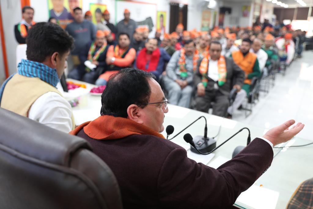 Photographs : BJP Working President Shri J.P. Nadda addressing organisational review Meeting of Delhi Cantt. Assembly in New Delhi.