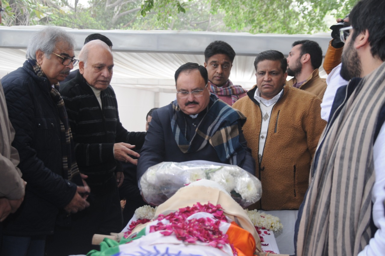 Photographs : BJP Working President Shri J.P. Nadda paying floral tribute to senior journalist & former MP Shri Ashwini Chopra in New Delhi