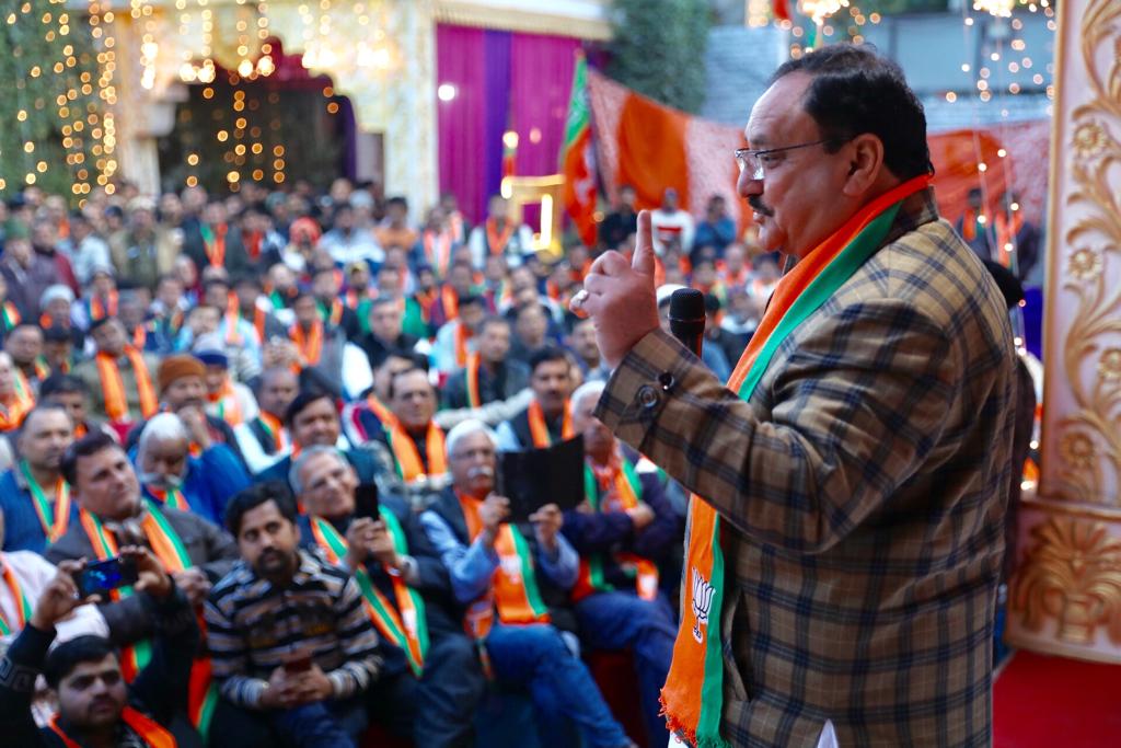 Photographs : BJP National President Shri J.P. Nadda addressing Palam Assembly Organisational review Meeting in Delhi