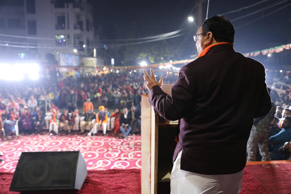 Photographs : BJP National President Shri J.P. Nadda addressing a public meeting in Delhi Cantt, New Delhi.