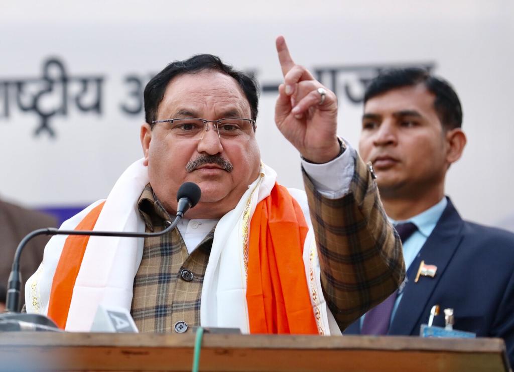 Photographs : BJP National President Shri J.P. Nadda addressing a public meeting at Block – 14, in front of Gurudwara, Geeta Colony (Delhi)