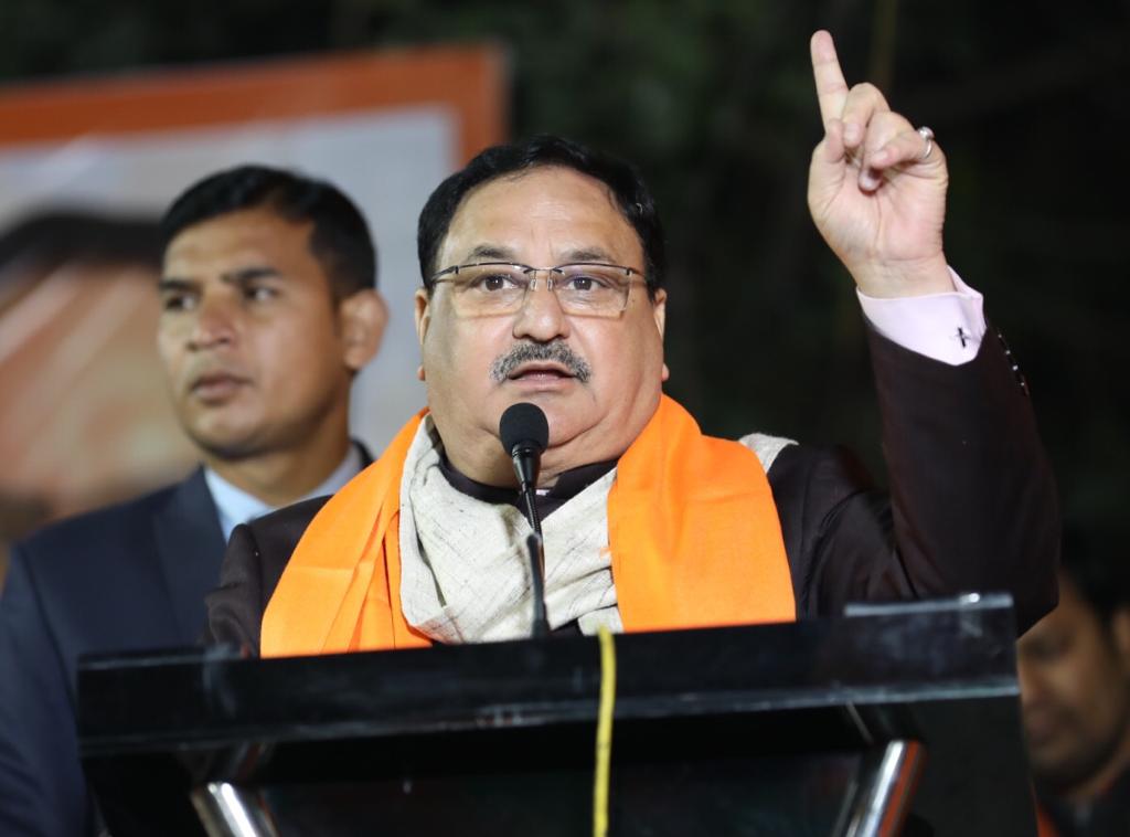 Photographs : BJP National President Shri J.P. Nadda addressing public meeting at Pusta Road, Kartar Nagar, Ghonda (Delhi).