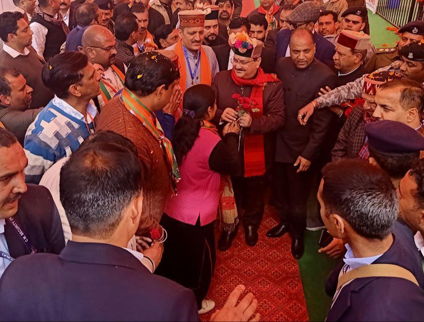 Photographs : Grand welcome of BJP National President Shri J.P. Nadda on his arrival in Himachal Pradesh