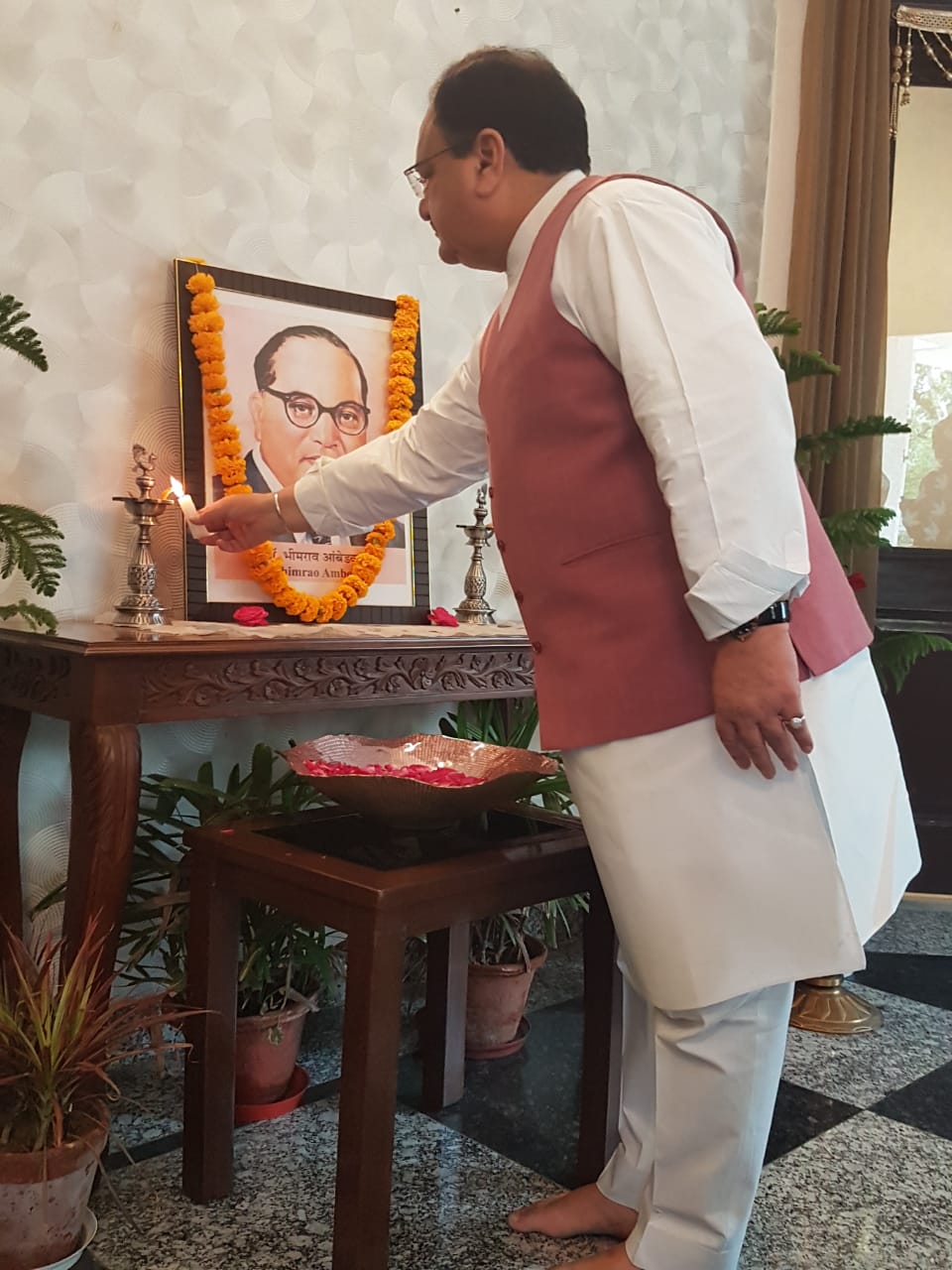 Photographs : BJP National President Shri J.P. Nadda paying floral tribute to Dr. B.R. Ambedkar on his Jayanti