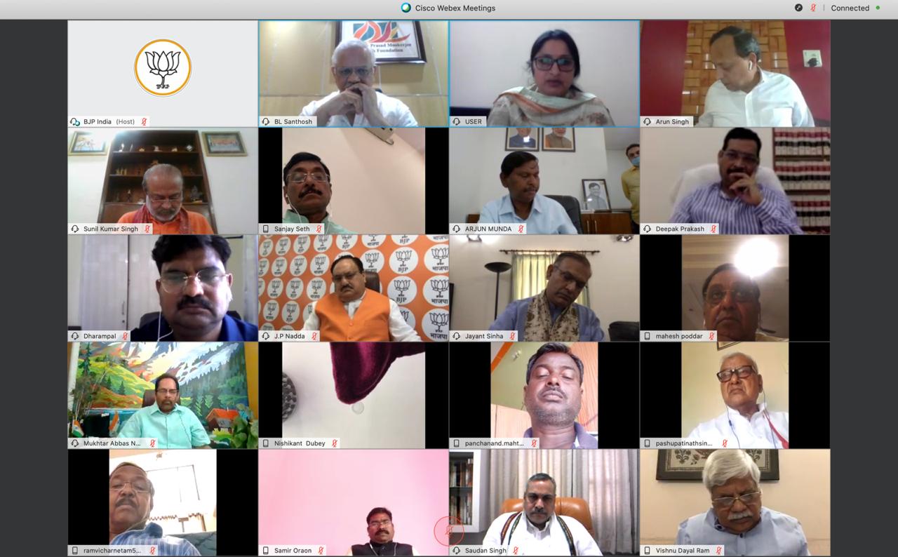 Photographs : BJP National President Shri J.P. Nadda interacting with Jharkhand BJP leaders via video conferencing