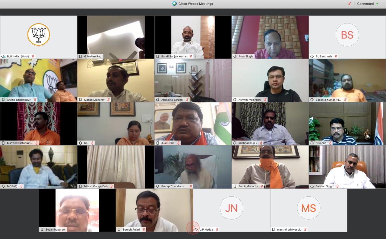 Photographs : BJP National President Shri J.P. Nadda interacting with BJP leaders from Odisha, Telangana & Bihar via video conferencing