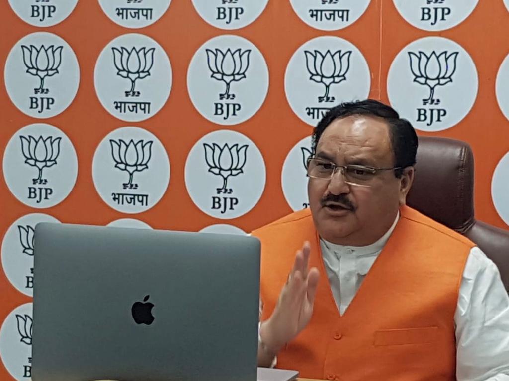 BJP National President Shri J.P. Nadda interacting with BJP leaders from Himachal Pradesh, Jammu & Kashmir, Punjab, Chandigarh, Goa, Daman & Diu, Ladakh via video conferencing