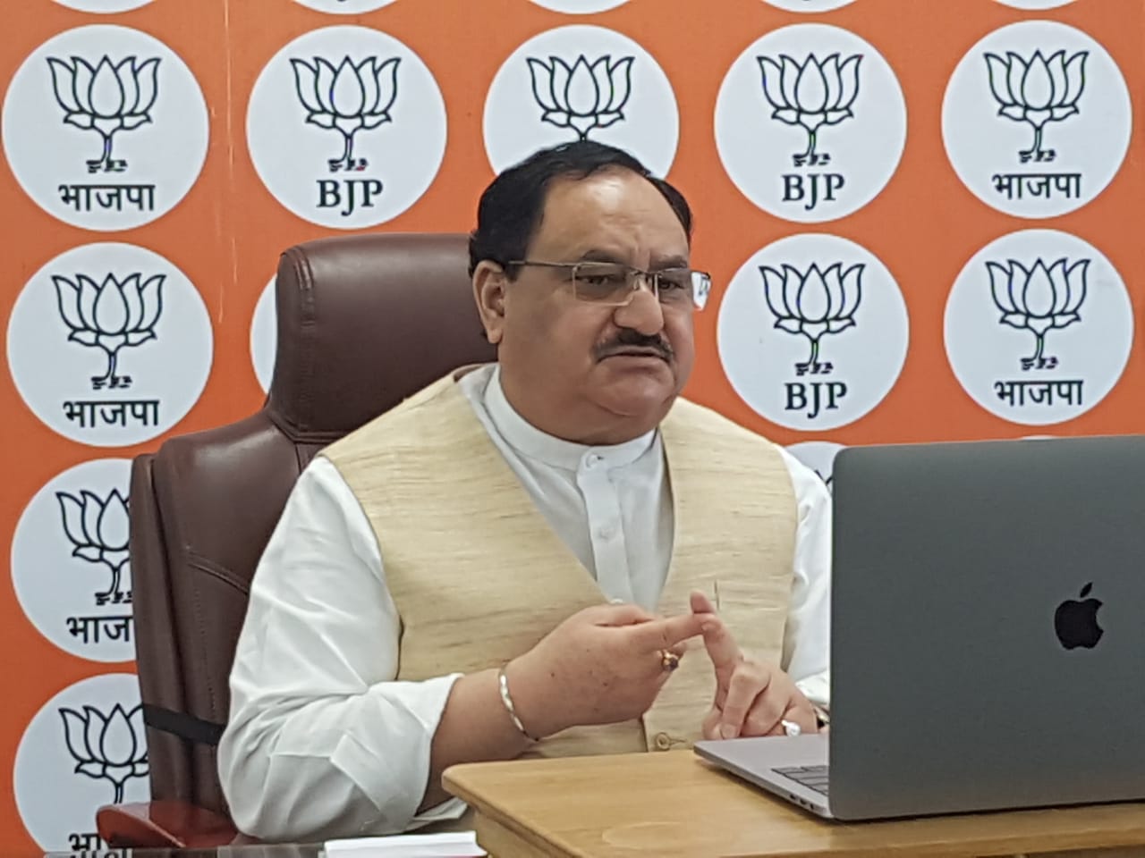 Photographs : BJP National President Shri J.P. Nadda interacting with Gujarat BJP leaders via video conferencing