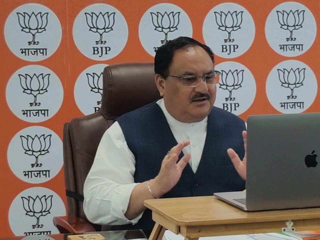 Photographs : BJP National President Shri J.P. Nadda interacting with retired Bureaucrats & Armed Force Personnel via video conferencing