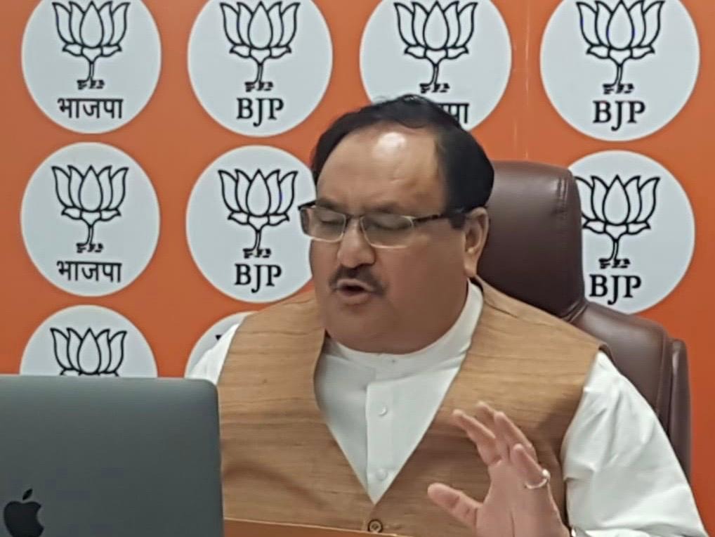 Photographs of BJP National President Shri J.P. Nadda interacting with North-East BJP MLAs via video conferencing