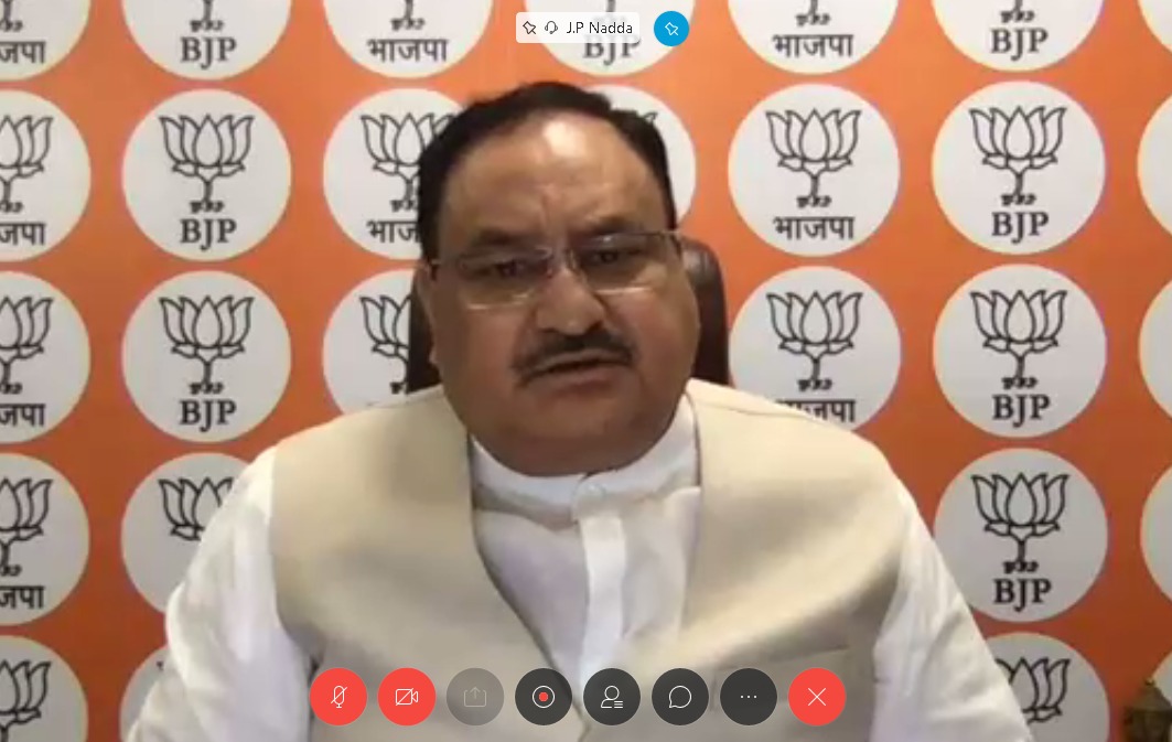 Photographs of BJP National President Shri J.P. Nadda interacting with BJP National Office Bearers via video conferencing on 04.05.2020