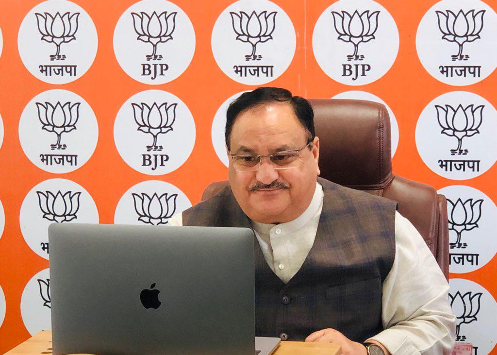 Photographs : BJP National President Shri J.P. Nadda interacting with National Office Bearers via video conferencing