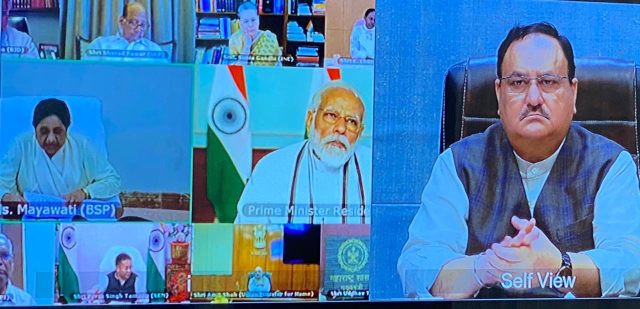 Photographs : BJP National President Shri J. P. Nadda attended 'All Party Meeting' through video conference called by Hon'ble PM Shri Narendra Modi.