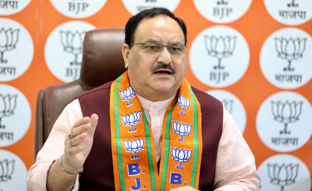 Photograps : BJP National President Shri J.P. Nadda interacting with organisation secretaries via video conferencing