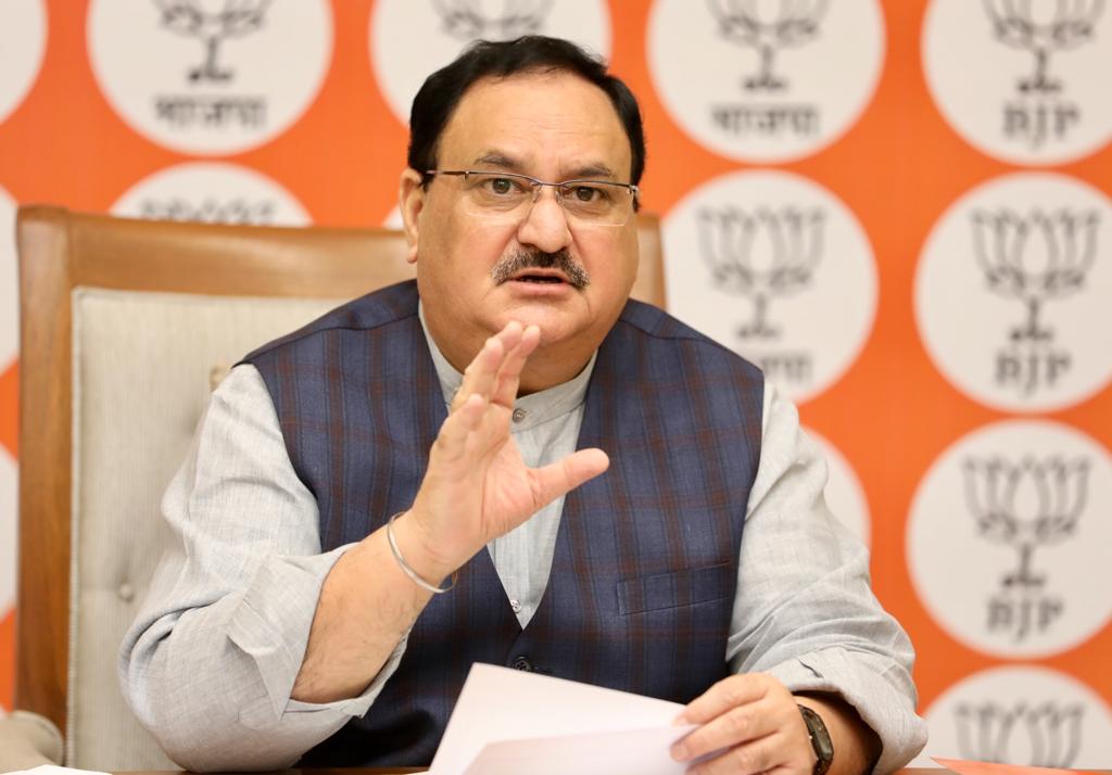 Photograps : BJP National President Shri J.P. Nadda interacting with Karnataka BJP State Office Bearers via video conferencing