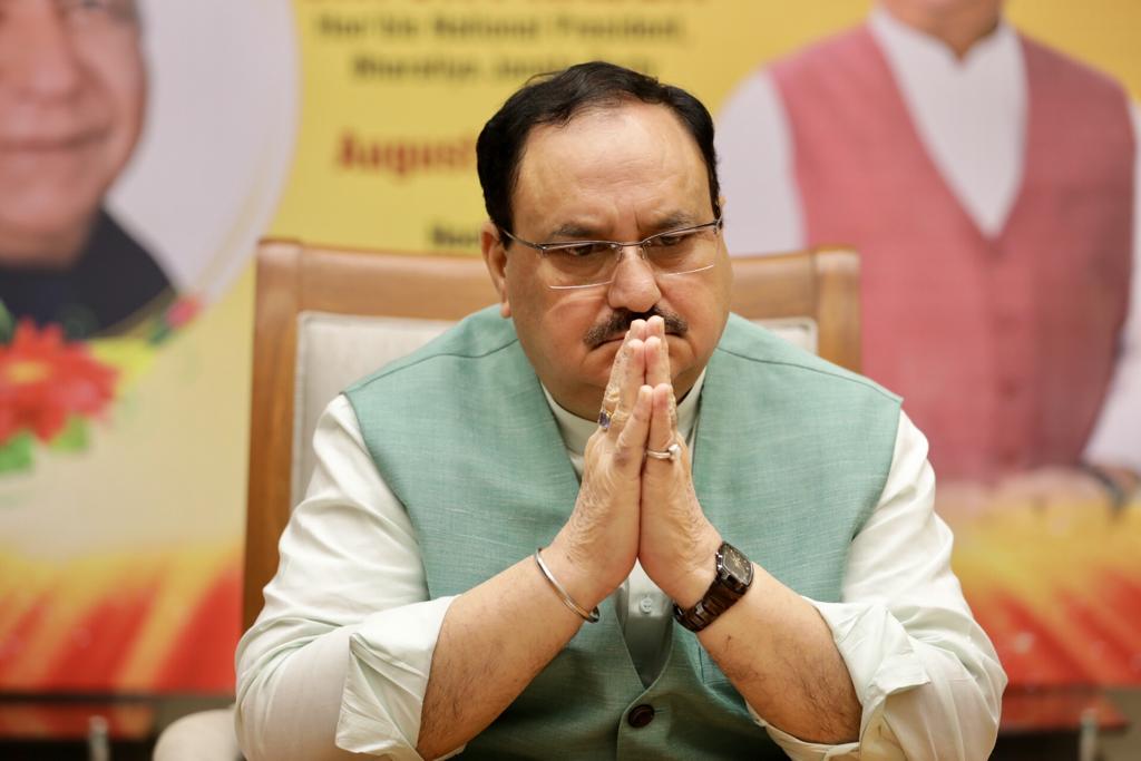 Photograps of BJP National President Shri J.P. Nadda addressing 2nd Balramji Dass Tandon Memorial Lecture via video conferencing.