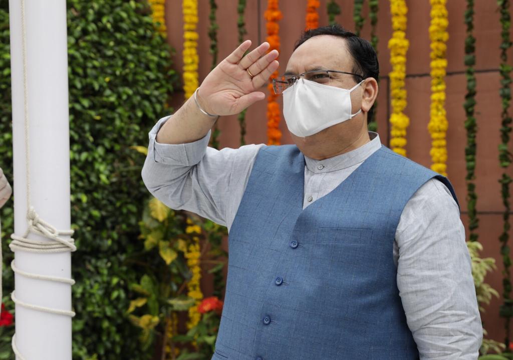 Photograps : BJP National President Shri J.P. Nadda hoisting the National Flag at BJP HQ, 6A DDU Marg, New Delhi