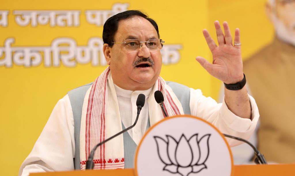 Photograps  : BJP National President Shri J.P. Nadda addressing Bihar BJP State Karyasamiti via video conferencing