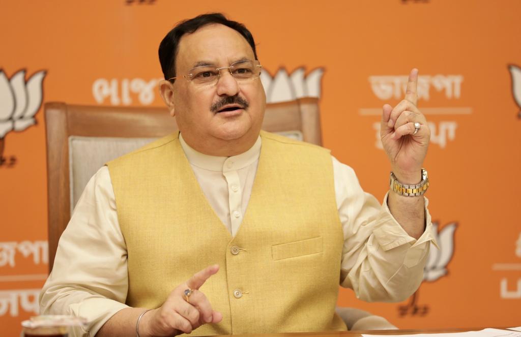 Photographs : BJP National President Shri J.P. Nadda addressing Uttar Pradesh BJP State Office Bearers Meeting via video conferencing