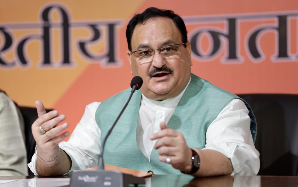 Photographs : BJP National President Shri J.P. Nadda addressing Bihar BJP chunav sanchalan samiti meeting at Bihar BJP State Office, Patna