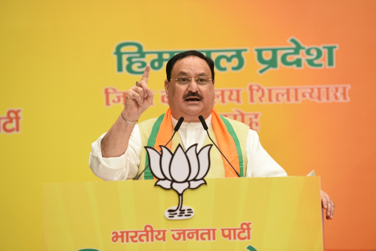 Photographs : BJP National President Shri J.P. Nadda after laying the foundation stone of 6 Himachal Pradesh BJP Distt. Offices virtually