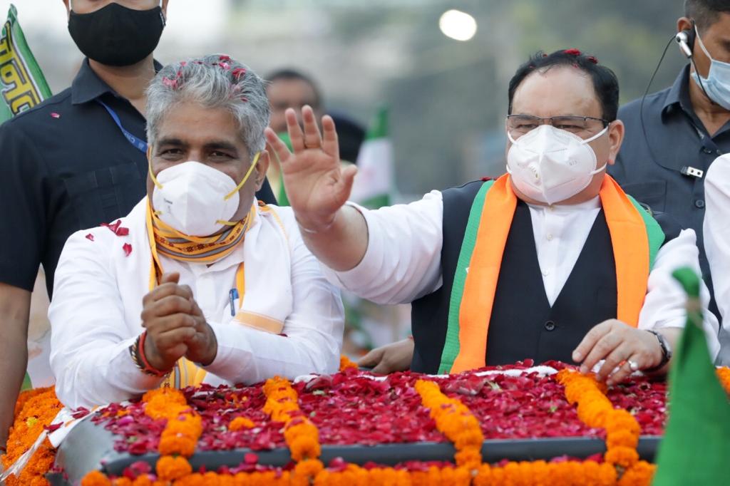 Photographs : Road show of BJP National President Shri J.P. Nadda from Ramashish Chowk to Mahavir Chowk in Hajipur (Bihar)