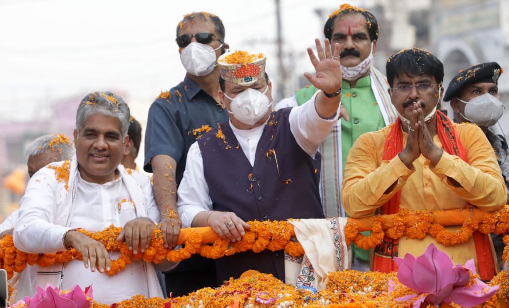 Photographs : BJP National President Shri J.P. Nadda hold a road show from Lohia Chowk to Mirzapur Chowk in Darbhanga (Bihar).