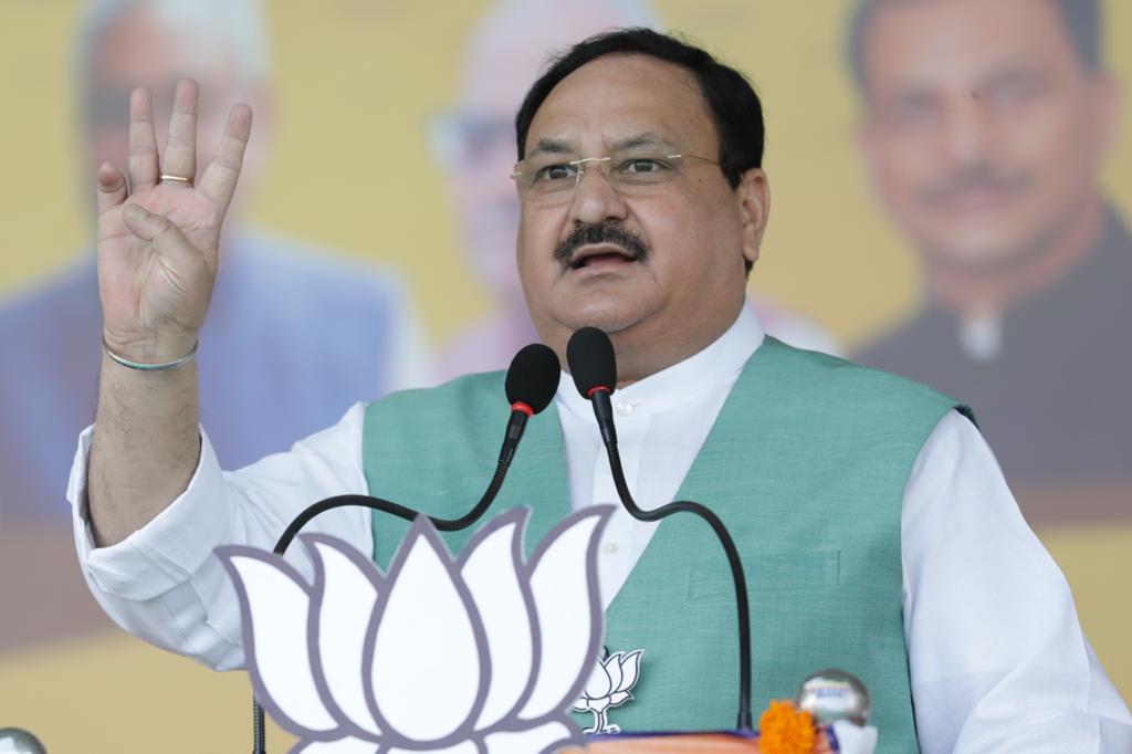 Photographs : BJP National President Shri J.P. Nadda addressing a public rally at Sahu Jain High School Ground, Lauriya (Bihar)