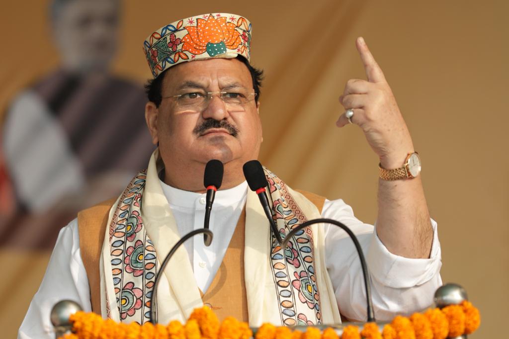 Photographs : BJP National President Shri J.P. Nadda addressing a public rally at Qazi Ahmad Degree College, Jalley, Darbhanga (Bihar).