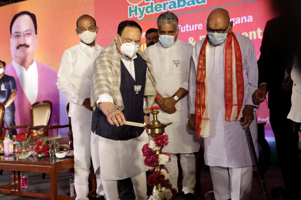 Photographs : BJP National President Shri J.P. Nadda while addressing meeting of Intellectuals in Hyderabad (Telangana)